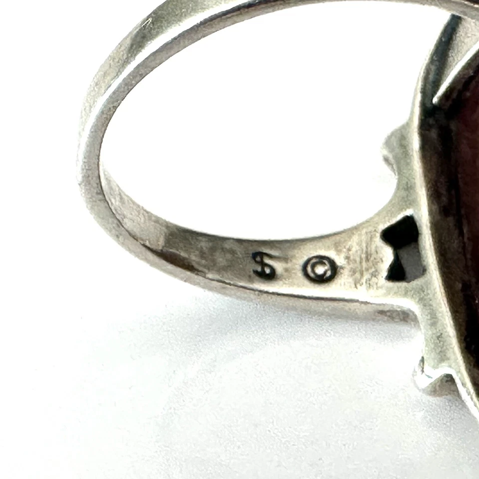 Anillo vintage estilo suroeste plata esterlina 925 Dakota West $ ámbar rojo cereza Foto 3 de 4
