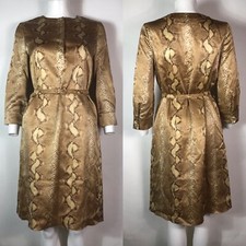 Vtg Christian Dior by John Galliano Belted Brown Snakeskin Print Dress FR38