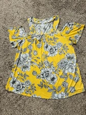Ladies Yellow Floral Cold Shoulder Top size 1X