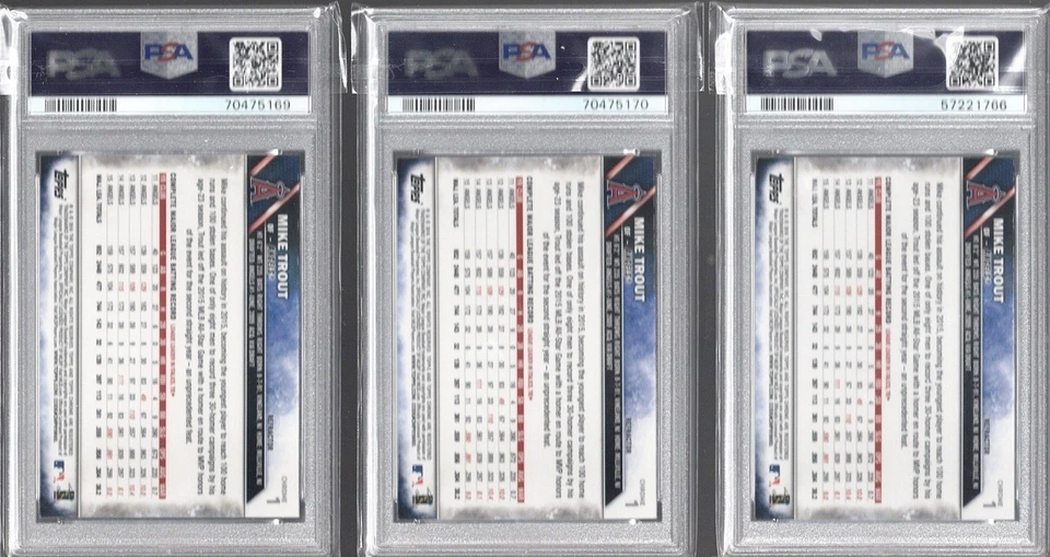 (3) Card Lot - 2016 Topps Chrome Mike Trout #1 - Jumping - PSA 8,9,10 Refractors - Image 2 of 2
