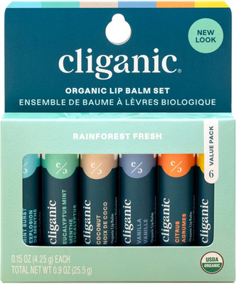 Organic Lip Balm Set (6 Flavors) - 100% Natural Hydrating, Moisturizing for Dry