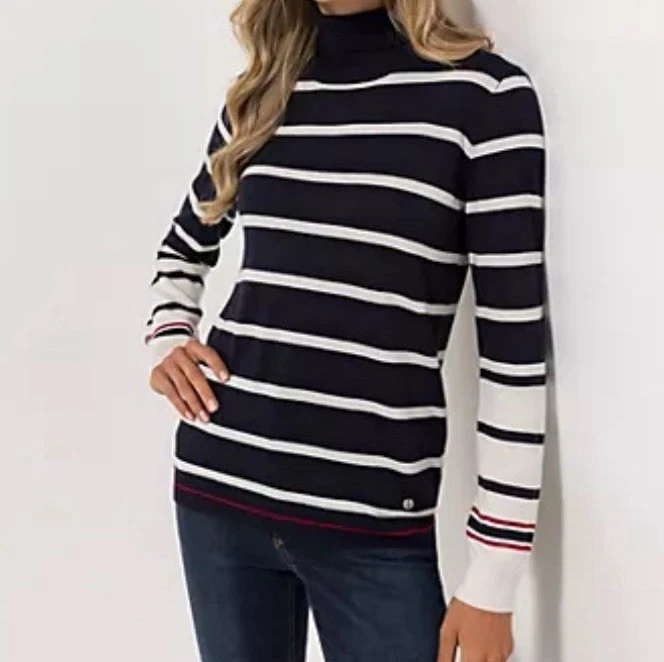 STRANDFEIN Pullover Rollkragen multicolor gestreift figurumspielend. Gr.48. D - Bild 2 von 3