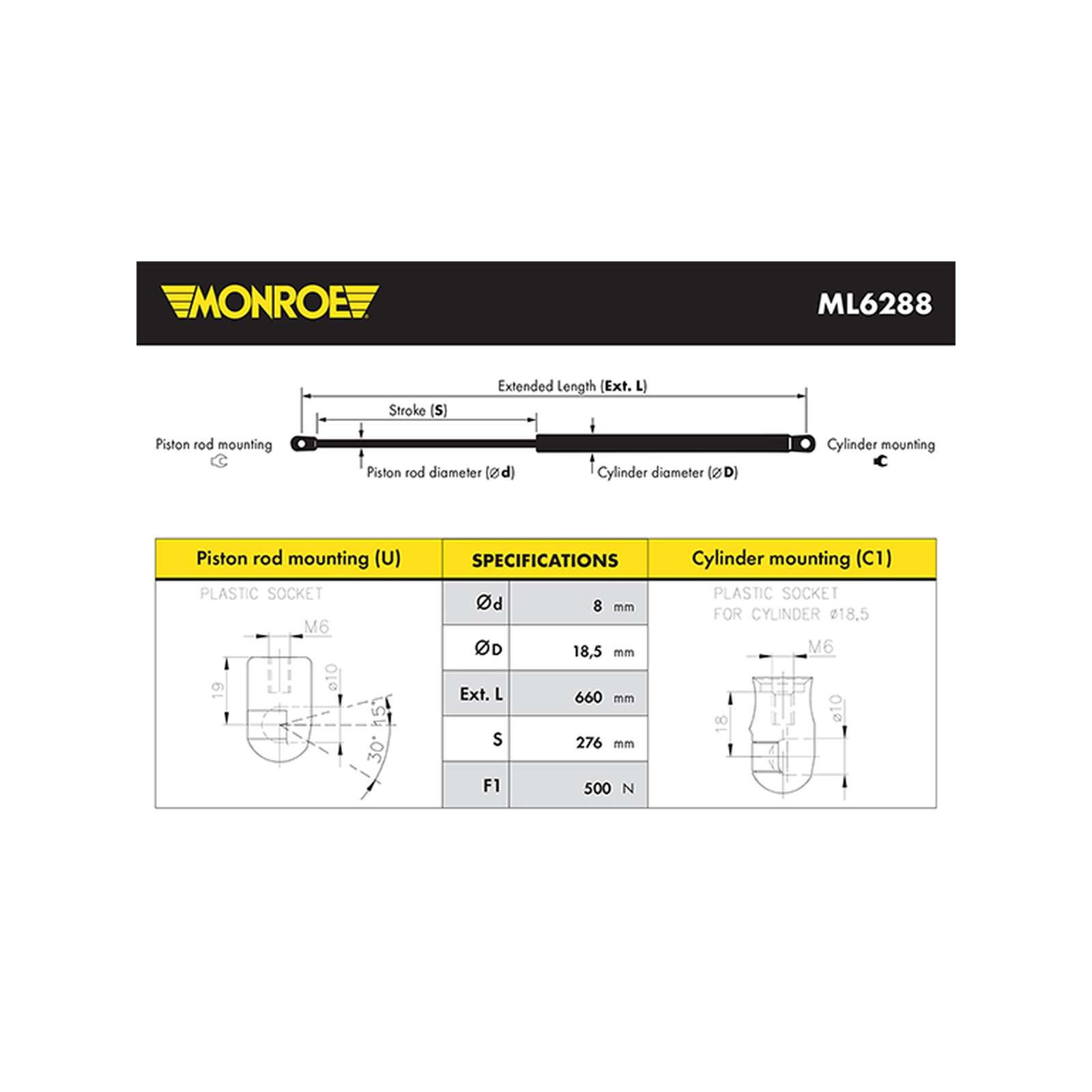 Boot/Cargo Area Gas Spring Fits Skoda Octavia MONROE ML6288 - Image 4