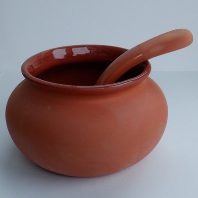Terrakotta Salsa Schale + Löffel Vintage 90er Retro Progressive Int. Corp. 8 cm H