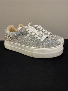 BETSEY JOHNSON SB-SIDNY Sneakers Rhinestone New Women Size 8 Sparkle Silver Shoe
