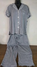 Lauren Ralph Lauren Blue White Striped Size Large 2 Piece Capri PJ Set NWT