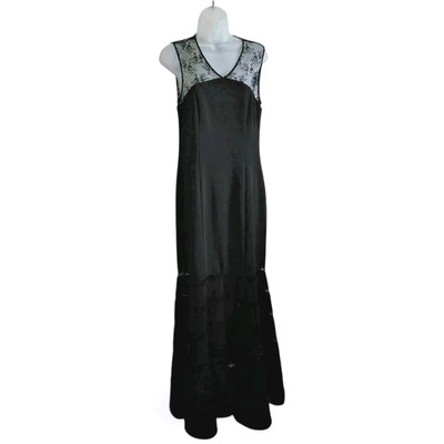 JS Collections Black Sleeveless Vee Neck Lace Illusion Mermaid Gown Size 10 EUC