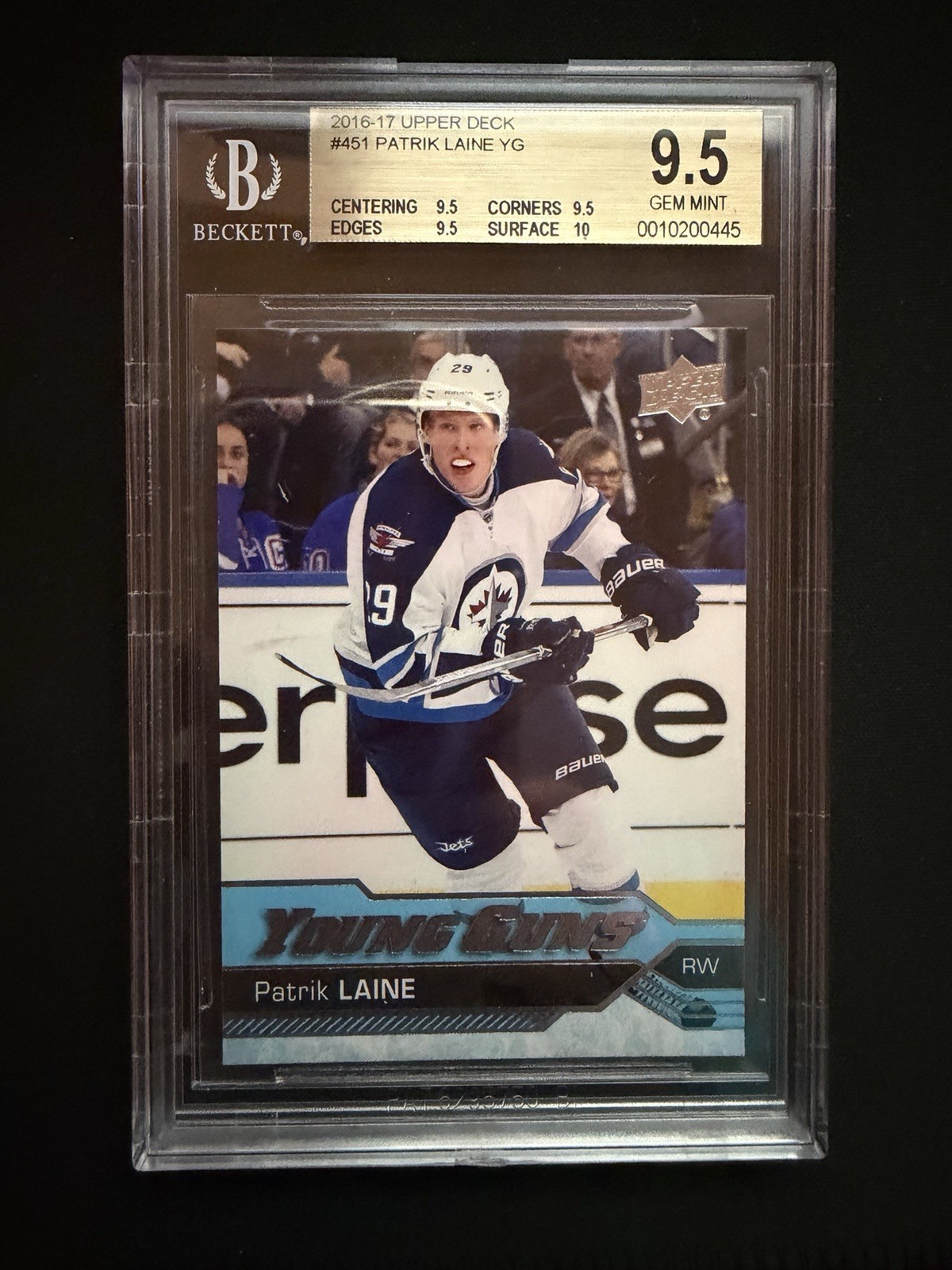 2016-17 Upper Deck #451 Patrik Laine Rookie RC Young Guns BGS 9.5 10 sub