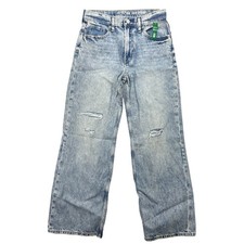 Gap Kids Low Stride Wide Leg Distressed Jeans Girls 14 Blue Ripped School Denim