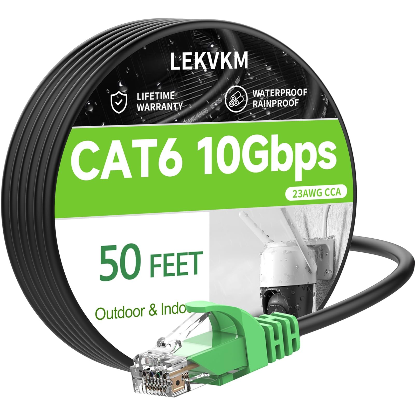 50ft Cat6 Ethernet Cable - High-Speed 23AWG Outdoor Internet Cable with RJ45 Connectors