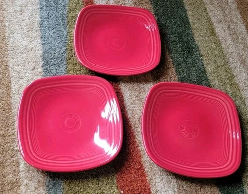 TWO Contemporary Fiesta 7" Square Salad/Dessert Plates - SCARLET