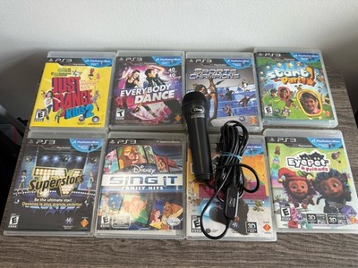 PS3 Playstation 3 Lot Disney Sing It W Mic, Just Dance, Everybody Dance, Eyepets