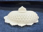 Vintage Fenton White Milk Glass Hobnail Oval Covered Butter Dish