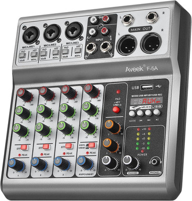 Professional Audio Mixer, Sound Board Mixing Console with 5 Channel Digital USB