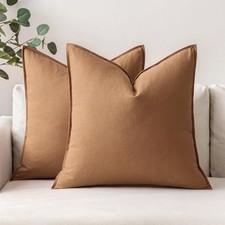 Pack of 2 Linen Pillow Covers 24x24 Inch 24" x 24" Pack of 2 Brown
