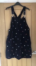 Tu Dungaree Dress Size 10 Navy Cord Embroidered Flowers 