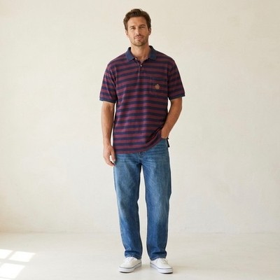 Polo Ralph Lauren The Big Shirt Mens Large Striped Crest Pocket Polo Burgundy