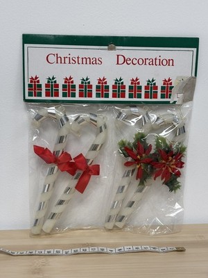 NOS Set x4 Vintage Weihnachten Zuckerstange hängende Dekoration Silberband Weihnachtsstern