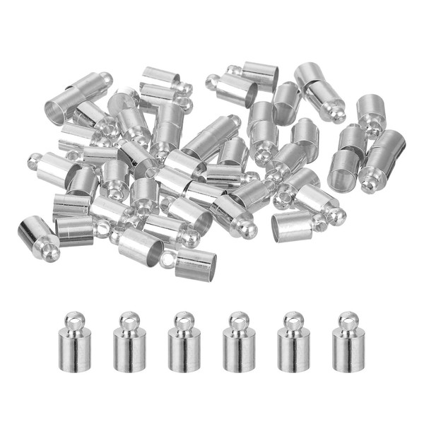 50Stk Endkappen FüR Lederkordeln,5Mm Ad,SäUlenfass-Abschlusskappen,Rhodium-Ton-image