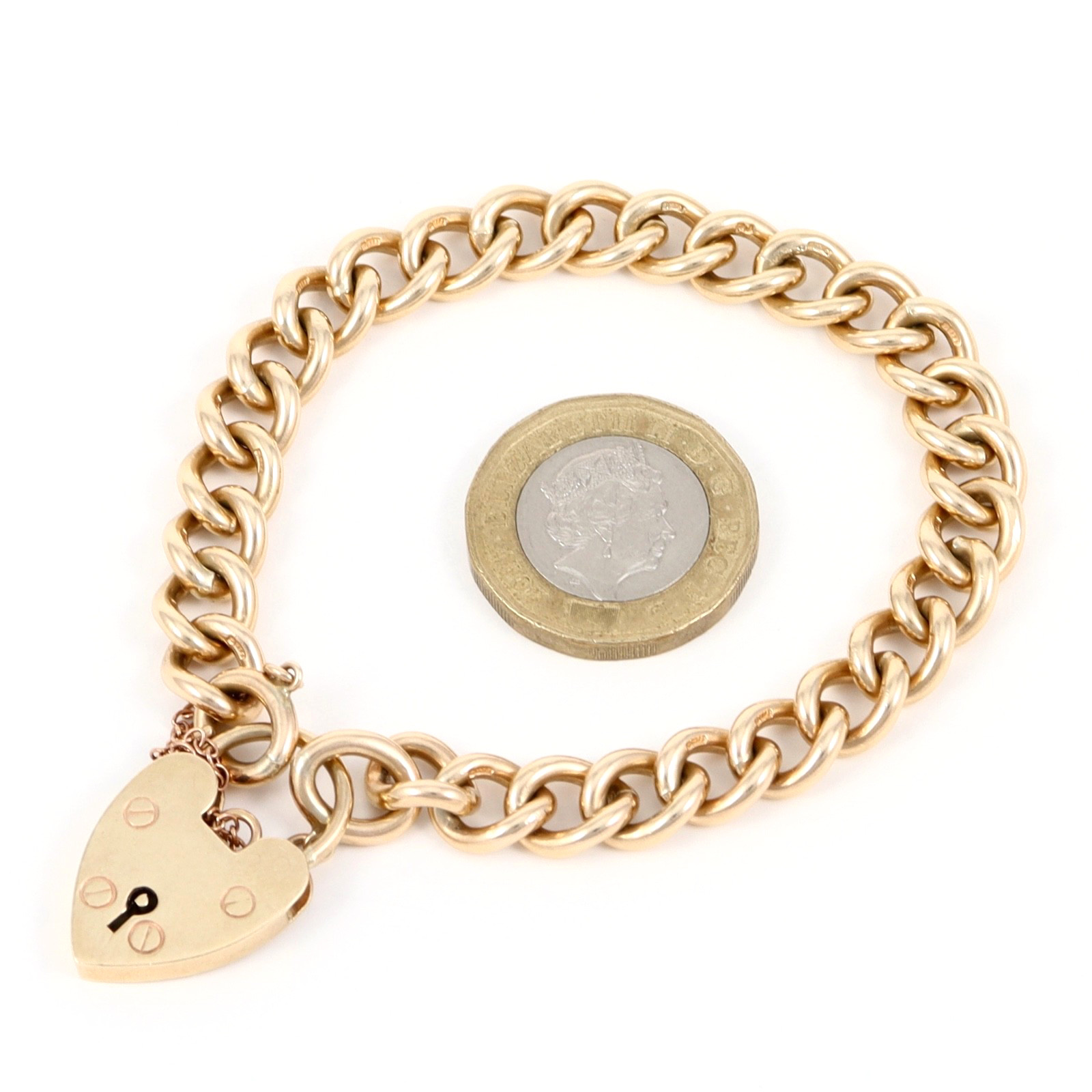 Vintage Solid 9Ct Gold 31.9g Curb Link Charm Bracelet With Padlock Clasp 7 5/8'' image 7