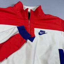 Nike Womens Fleece Tracksuit Set Red White Blue Colorblock Crop Quarter Zip S