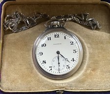 Waltham Nickel Chrome Antique Pocket Watch 7 Jewels 1916 With Chain Works 