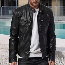 Leather jacket stand-up collar slim-fit jacket