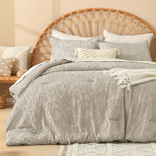 King Size Comforter Set Oatmeal, 3 Piece Khaki Boho Tufted Bedding, Beige Fluffy