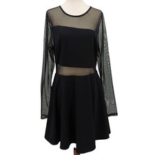 CITY STUDIO Sz 15 Juniors' Black Mesh Long Sleeve Skater Mini Dress NWT b26