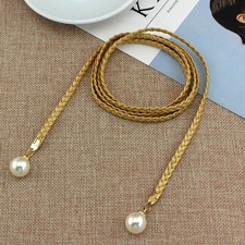 Womens Belt Tassle Thin Braided Style Waist Ladies Rope Stretch Pearl Woven UK