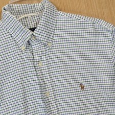 Ralph Lauren Classic Fit Button Down Shirt Mens 16 1/2 Blue Green Checkered Polo