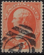 US Scott 189 used, CV $27.50, Soft paper, 15c red-orange, VG-F centering(10k907b