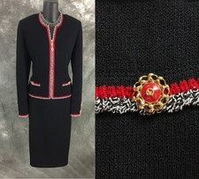 BEAUTIFUL St John collection knit jacket red black suit blazer size 4