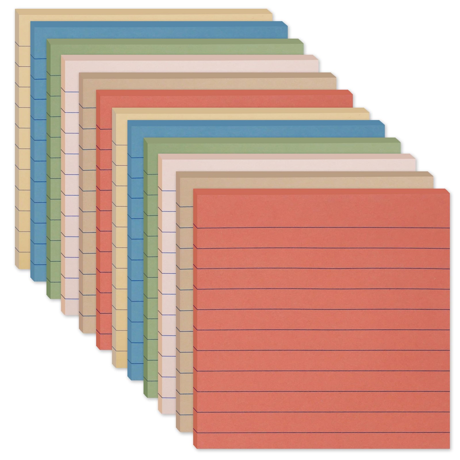 Self Stick Notes 4x4 Inch, 12 Pack Memo Pads, Strong Adhesive, Vintage Colors