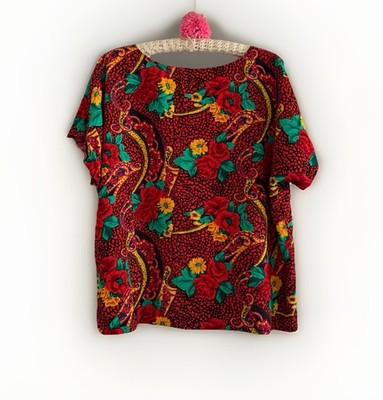 Vintage 90s Women s Bold Floral Paisley Boxy Blouse Short Sleeve