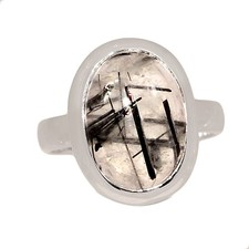 Natural Tourmalated Quartz / Black Rutile, Sri Lanka 925 Silver Ring s.6 CR75400