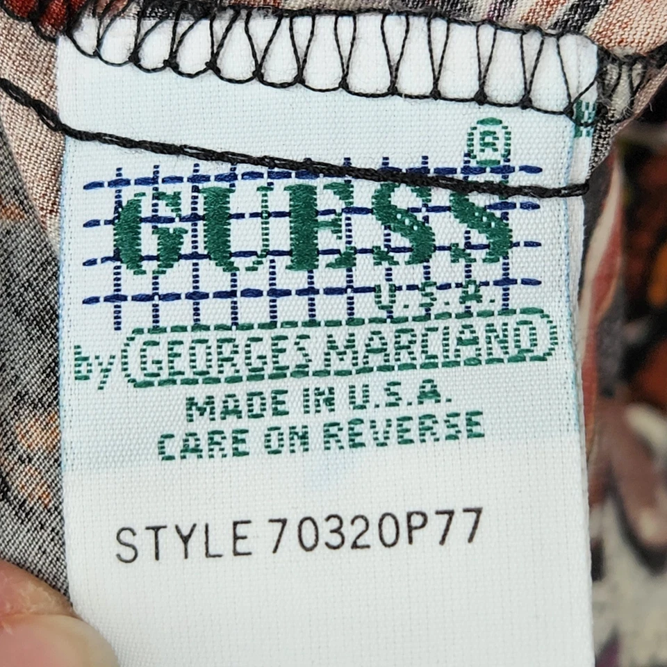 Vintage GUESS Georges Marciano Shirt Men XL Abstract Wild Art Print USA Made 80s - Image 4 of 4