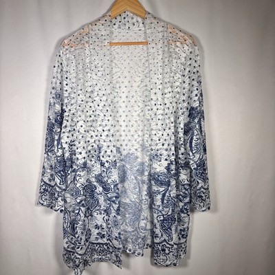Sheer Kimono Womens 3X Swiss Dot Floral Summer Vacation Resortwear Polka Dot