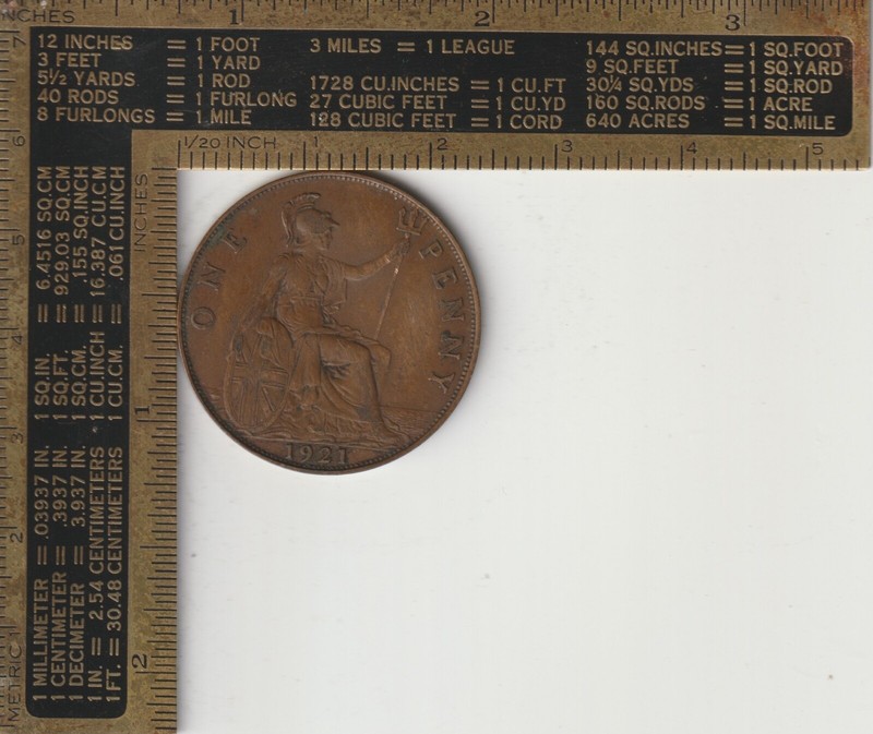 United Kingdom Qty 1 Coin 1921 UK England British predecimal one 1 penny copper1
