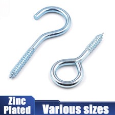HEAVY DUTY SCREW IN EYE HOOK ZINC 13mm - 50mm Metal/Wood/Thread/Twist/Ring/Hoop