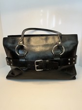 Wilsons Leather Shoulder Bag Briefcase School Organizer Black Handbag Grommets