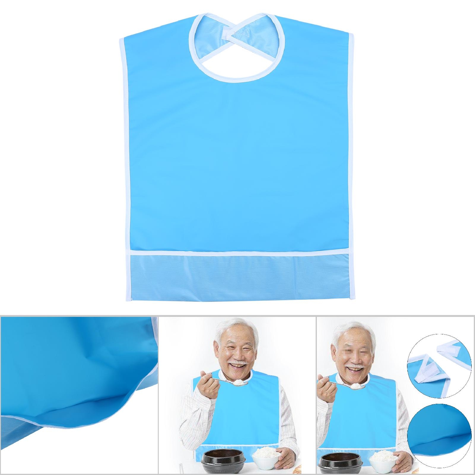 (Sky Blue)Waterproof Adult Elder Mealtime Bib Clothes Clothing