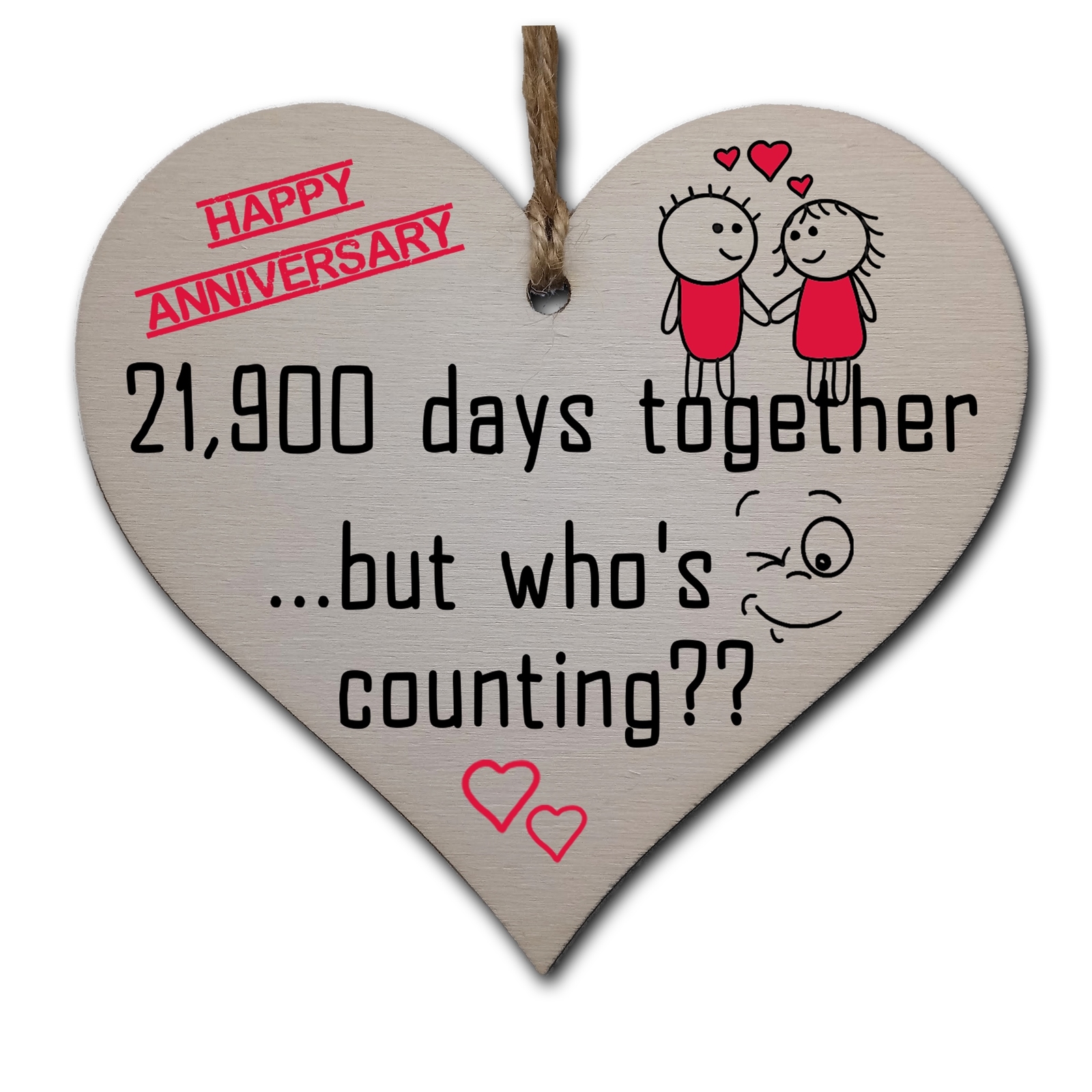 Handmade Wooden Hanging Heart Plaque Gift to Celebrate 60th Wedding Anniversary