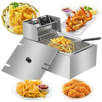 10L Commercial Electric Deep Fryer Fat Chip Frying Pan & Basket Stainless Steel