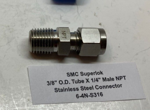 SMC Superlok 3/8" O.D. Tube X 1/4" Male NPT Stainless Steel Connector 6-4N-S316 - Picture 3 of 4
