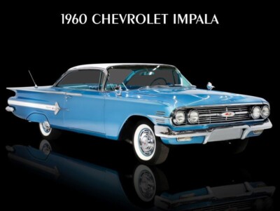 1960 Chevrolet Impala ミニカー ブルー 1960 Chevrolet Impala in Blue & White NEW Sign - 18x24