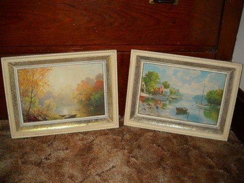 2 Vintage ROBERT SPENCER SIGNED GLASS FRAMED PRINTS 15"x11"x1"