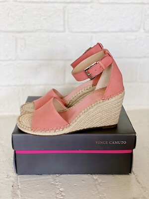 ✨New VINCE CAMUTO Leera Nubuck Espadrille Wedge Sandals Coral Womens Size  9.5M | eBay