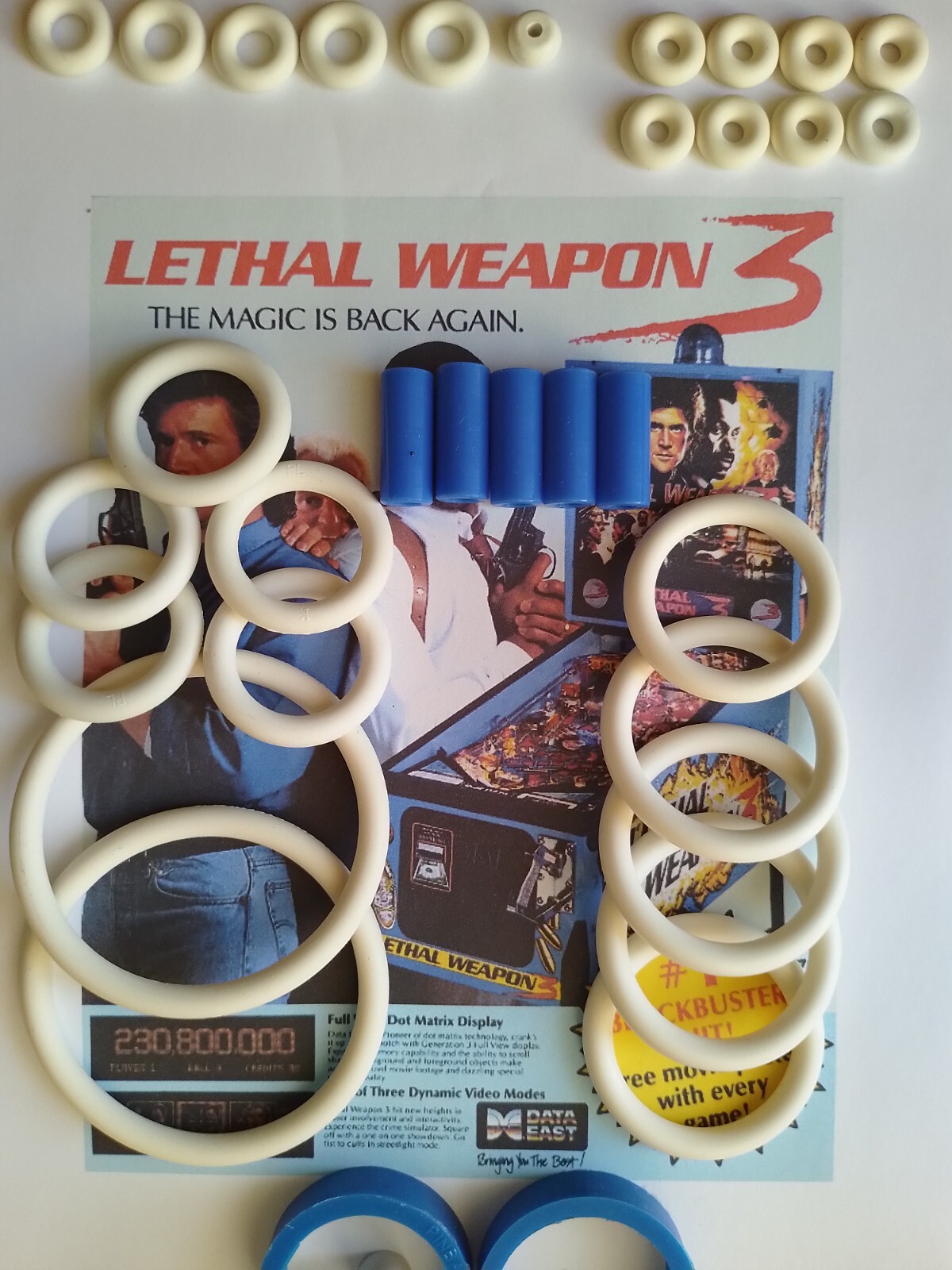Flipper Lethal Weapon 3 elastiques uses ? Kit de rechange complet et batteur bleu