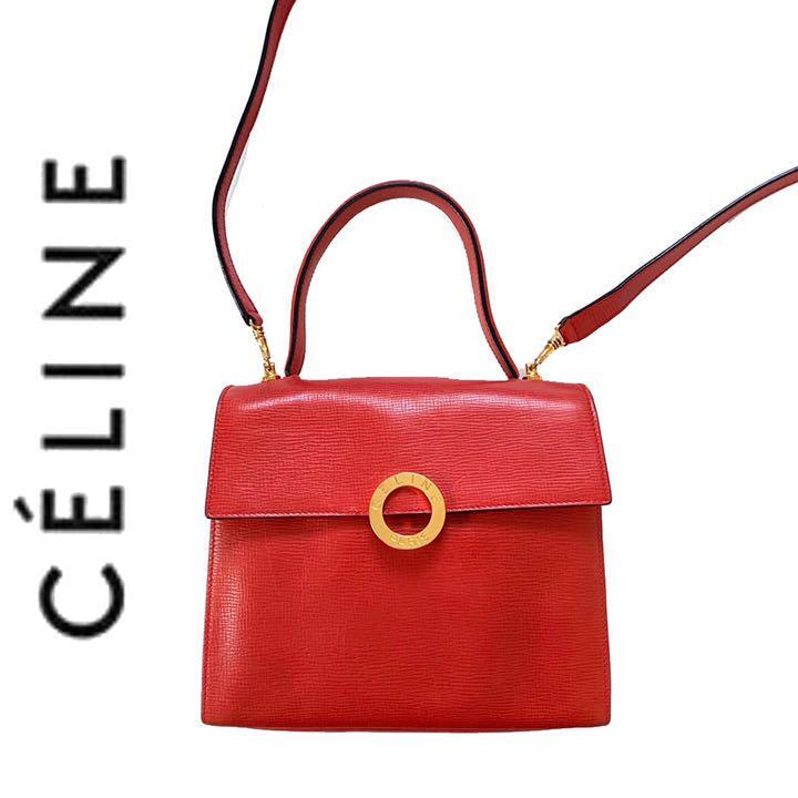 Celine Circle Logo Kelly Shoulder Bag Red Ladies Leather | eBay